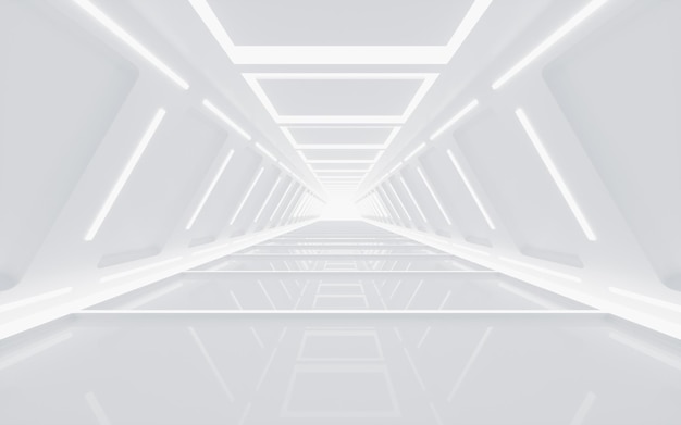 Tunnel al neon bianco rendering 3d