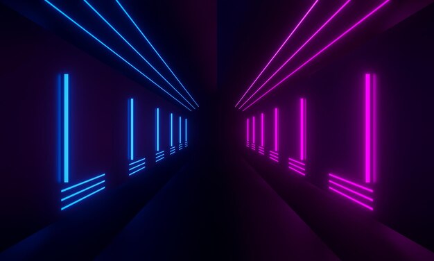 Tunnel al neon futuristico 3D Corridoio di luce sfumata