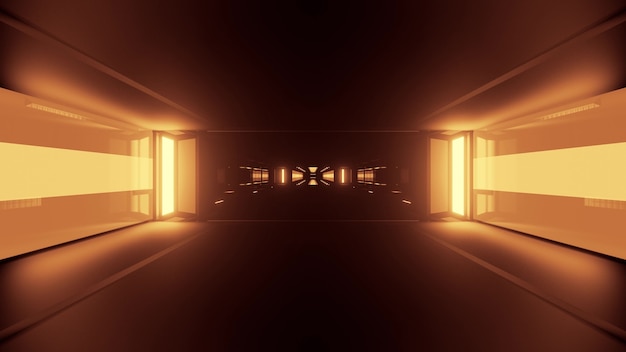 Tunnel astratto con pareti seppia al neon incandescente in 4K UHD come illustrazione 3d