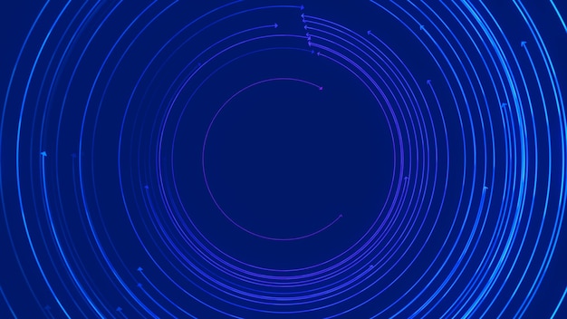Tunnel astratto per cerchi su sfondo blu Concetto di informazioni a spirale di dati