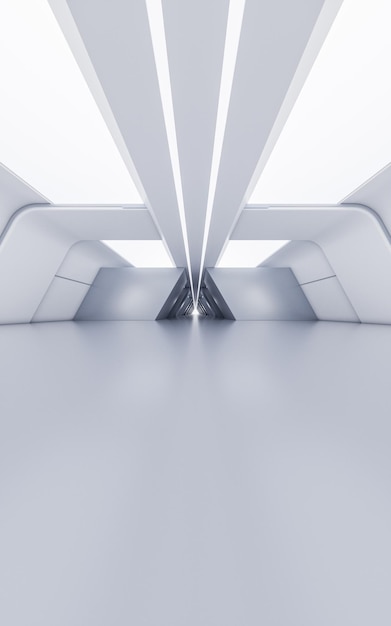 Tunnel bianco vuoto con rendering 3d in stile futuristico