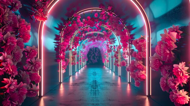 Tunnel decorativo floreale con illuminazione al neon