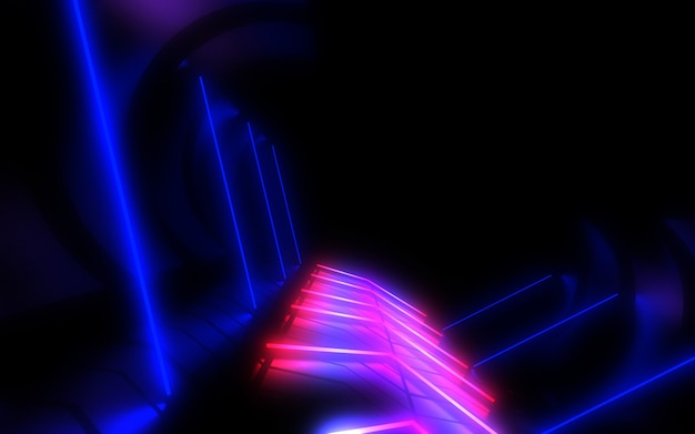 Tunnel di architettura astratta con luce al neon. Illustrazione 3D