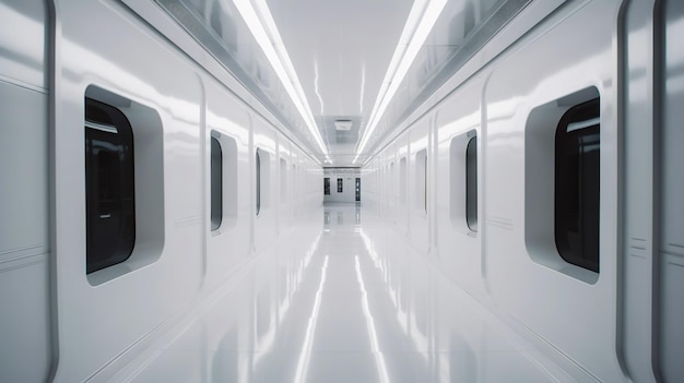 Tunnel futuristico astratto bianco con linee al neon IA generativa