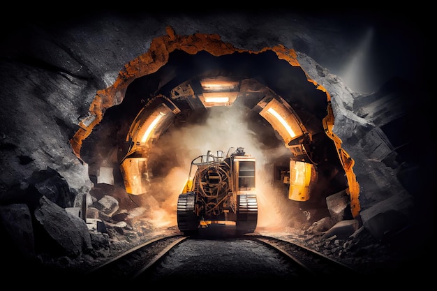 Tunnel minerario con doppia esposizione del carbone e delle attrezzature minerarie