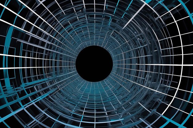 Tunnel o wormhole Abstract Wormhole Science Griglia di tunnel 3D Wireframe Tunnel di superficie 3D Sfondio digitale astratto