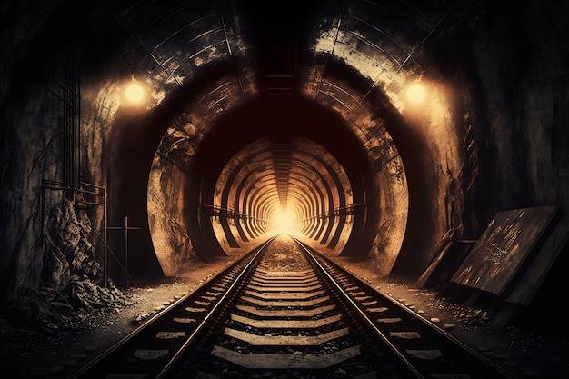 Tunnel sotterranei della metropolitana in condizioni sporche obsolete rete neurale generata arte