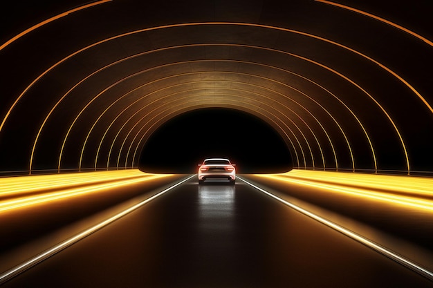 Tunnel stradale autostradale con immagine generata dall'intelligenza artificiale della luce dell'auto