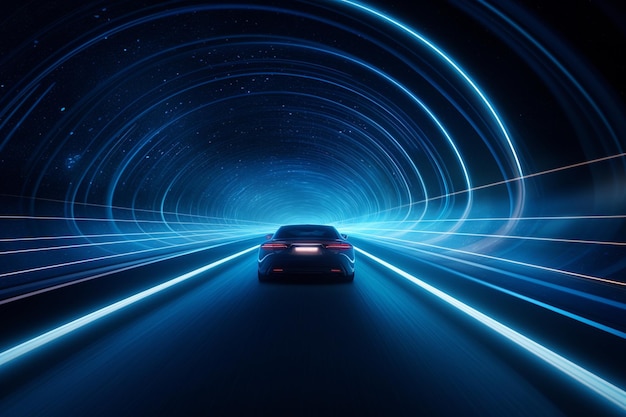 Tunnel stradale autostradale con immagine generata dall'intelligenza artificiale della luce dell'auto