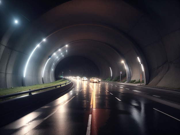 Tunnel stradale autostradale con luce per auto