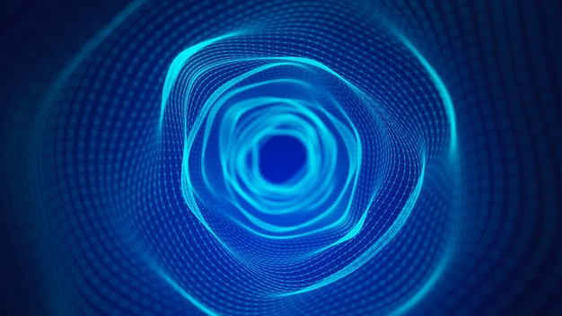 Tunnel tecnologico blu futuristico An abstract wormhole Connessione di rete Rendering 3D