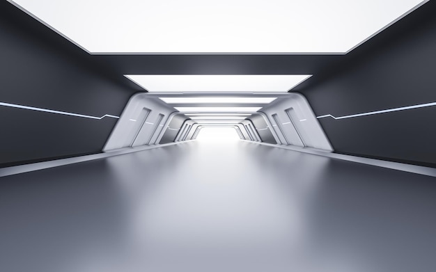 Tunnel vuoto con rendering 3d in stile futuristico