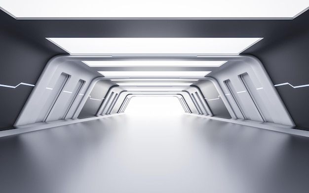 Tunnel vuoto con rendering 3d in stile futuristico