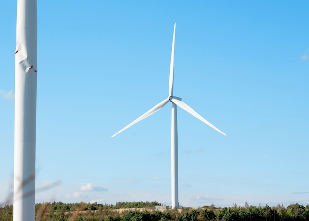 Turbina eolica nel campo contro il cielo blu in giornata di sole