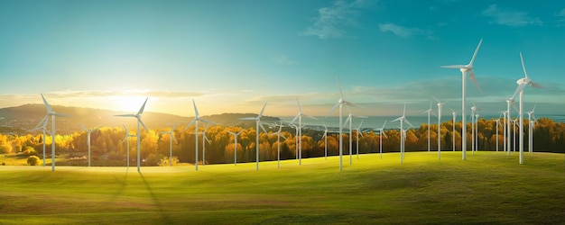 Turbine eoliche in un campo con uno splendido paesaggio