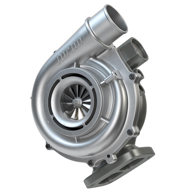 Turbocompressore per auto isolato su bianco Motore turbo e concetto di potenza