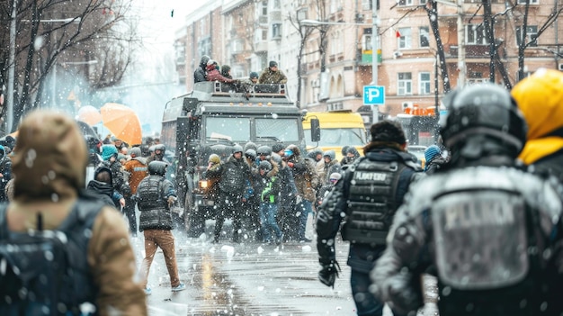 Turbolenze urbane rivolte di strada disordini civili e tensioni sociali caos e intensità di proteste pubbliche e dimostrazioni nel cuore della città