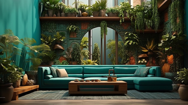 Turchese Tranquility Green Living Room con un divano di colore turchese