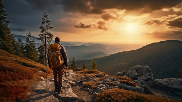 turista in montagna in autunno