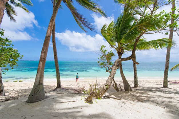 Turista su una spiaggia tropicale nelle Filippine