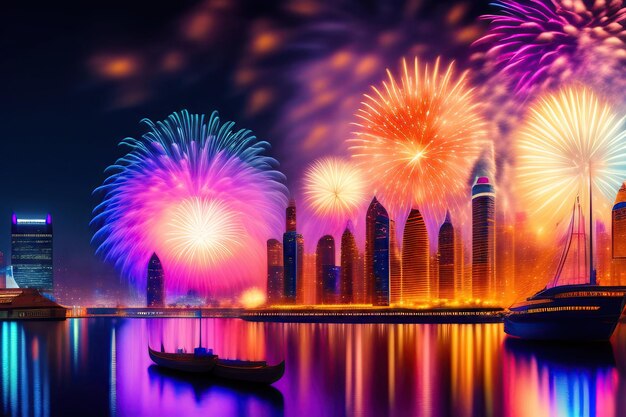 Tutta la città festeggia il Capodanno o qualsiasi evento nazionale con fantastici fuochi d'artificio multicolori