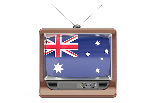 TV con bandiera dell'Australia Concetto televisivo australiano rendering 3D