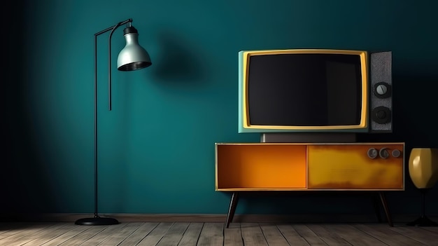 TV con schermo vuoto sullo sfondo della parete Colore brillante Generative Ai