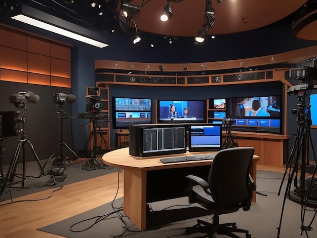 TV o cavo nuova rete configurazione studio live Set studio TV AI generativa modificata a mano