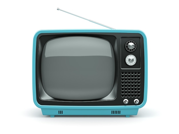 TV retrò blu su sfondo bianco