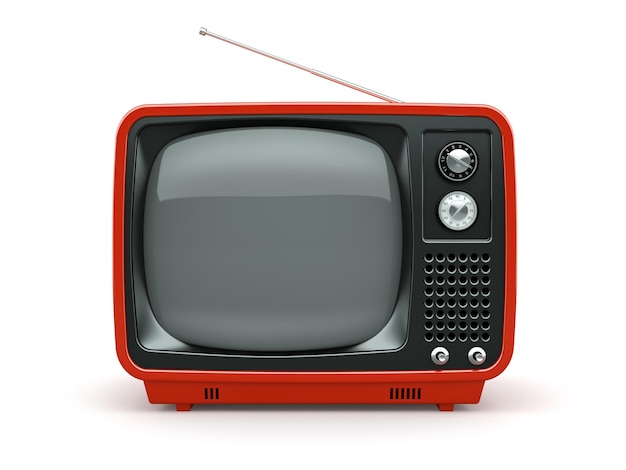 TV retrò rossa su sfondo bianco