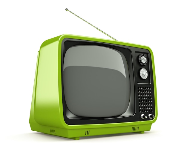 TV retrò verde isolata su sfondo bianco