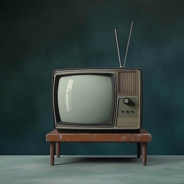 TV retro Vintage su un supporto con un'atena