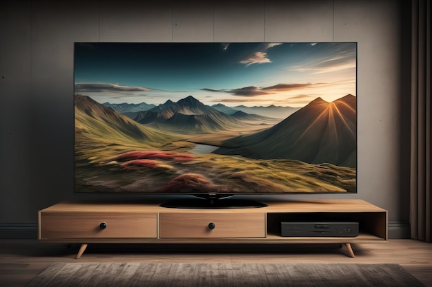 TV sull'armadio di legno nel soggiorno moderno ai generativo