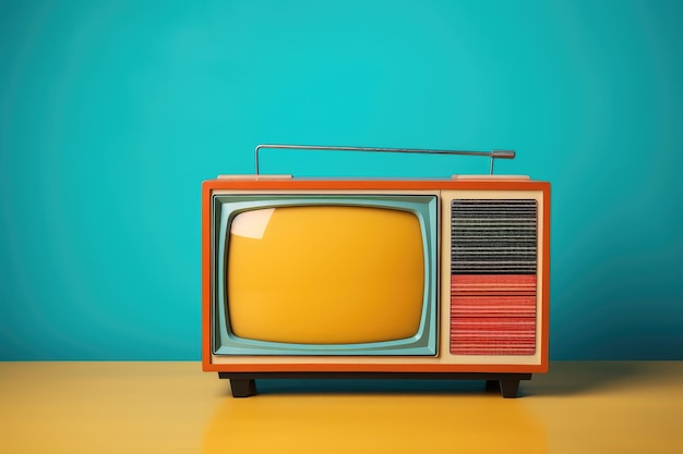 TV vintage contro il muro Stile retrò IA generativa