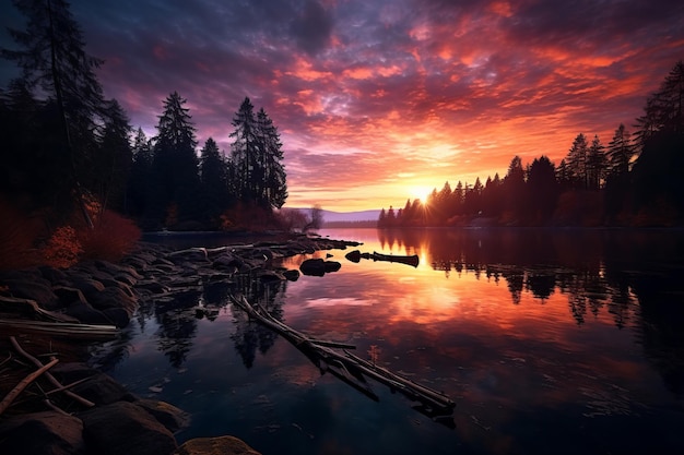 Twilight Glow On A Serene Lake IA generativa