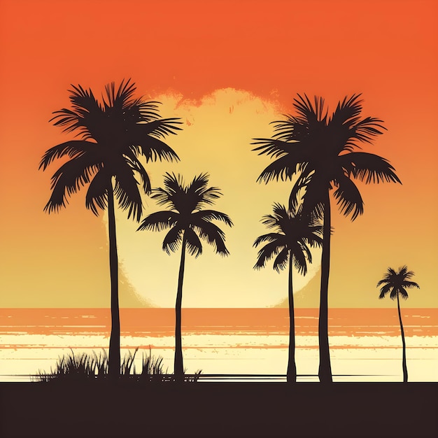Twilight spiaggia estiva sullo sfondo del tramonto con silhouette di palma di cocco