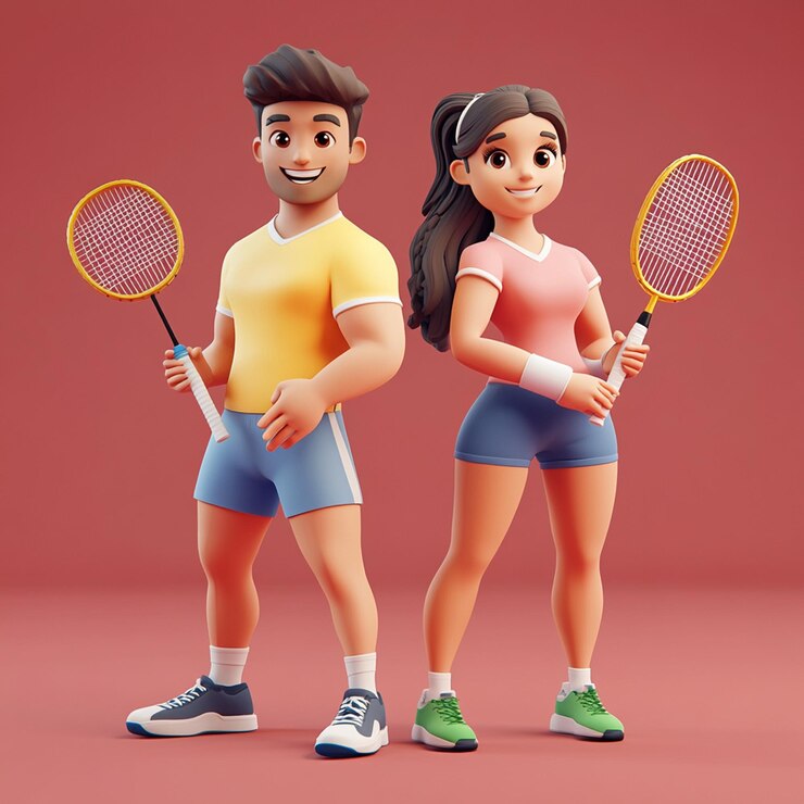 two people with tennis rackets are standing next to each other