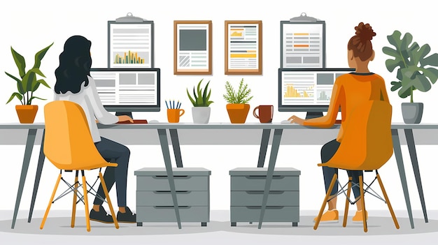 two women sitting at a desk with the words  at the top