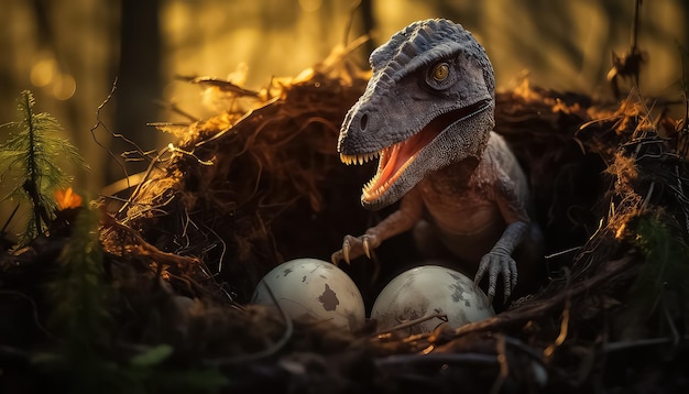 Tyrannosaurus rex con piccolo uovo alla luce del sole