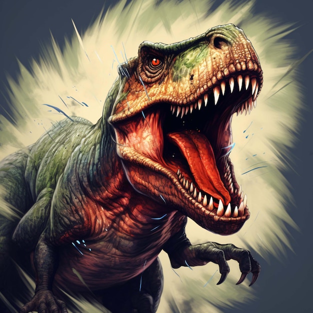 Tyrannosaurus rex ruggente isolato su sfondo nero Illustrazione 3D a colori del vettore della testa del dinosauro