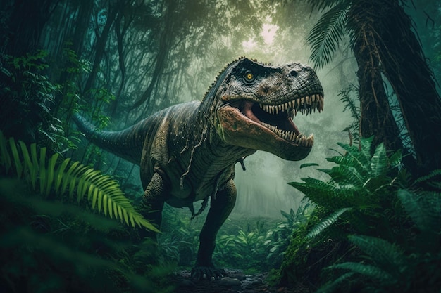 Tyrannosaurus Rex un dinosauro in una foresta pluviale