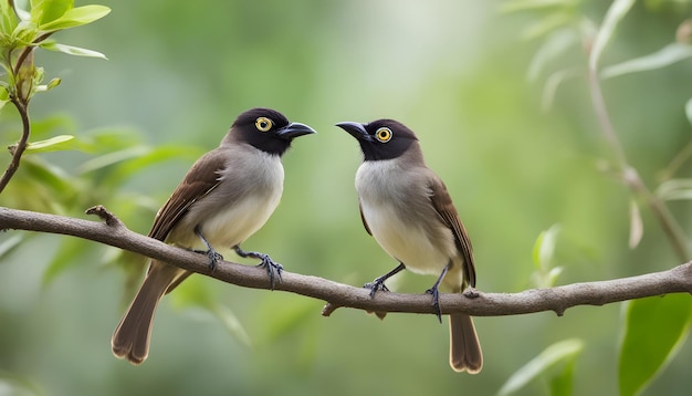 Uccelli carini in bianco e nero Bulbuls dagli occhiali Sfondo della natura