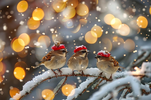 Uccelli colorati con accessori invernali