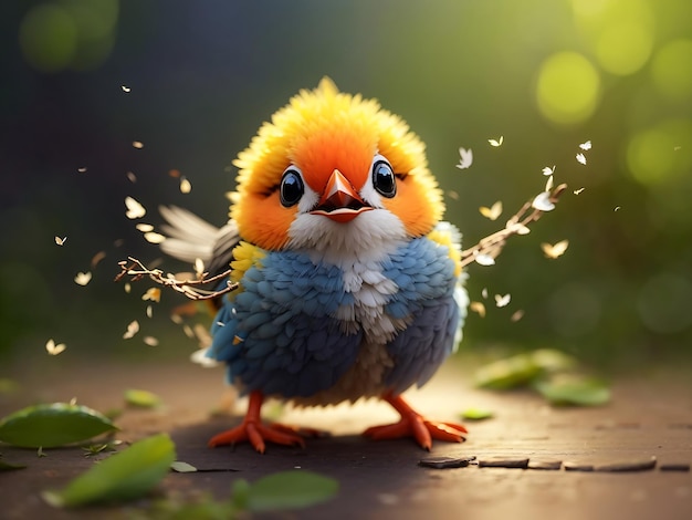 Uccelli colorati e carini che ballano l'umore creato dall'AI
