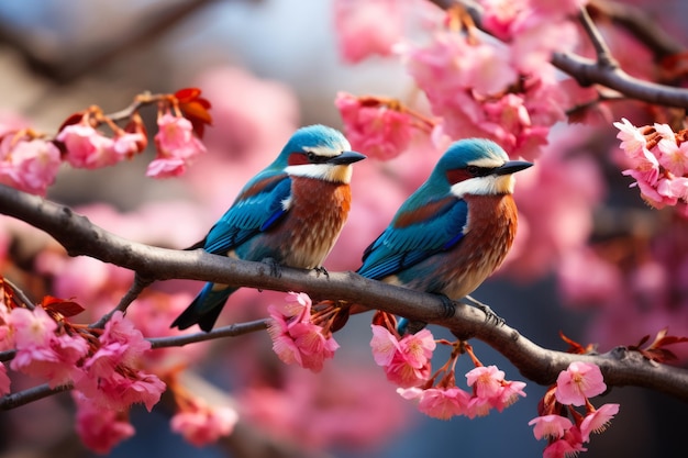Uccelli colorati sul ciliegio