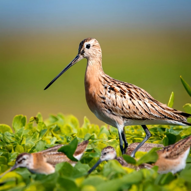 Uccelli costieri nelle zone umide uccelli Godwit Bartailed AI_Generated