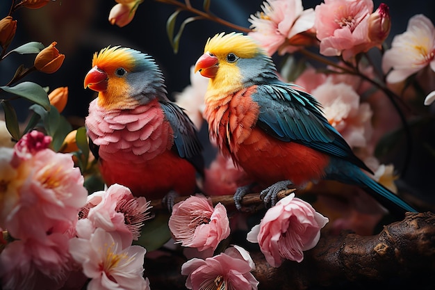 uccelli e fiori colorati