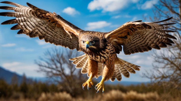 Uccelli rapaci come il falco o l'aquila sorvolano il cielo con le ali spalancate