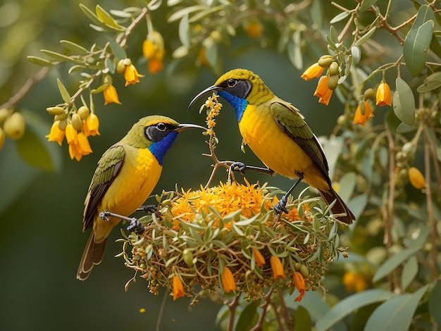 uccelli solari dal dorso olivastro che danno da mangiare a suo figlio vari kit 4