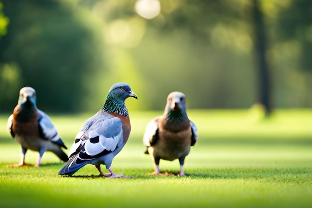 Uccelli sull'erba in un parco